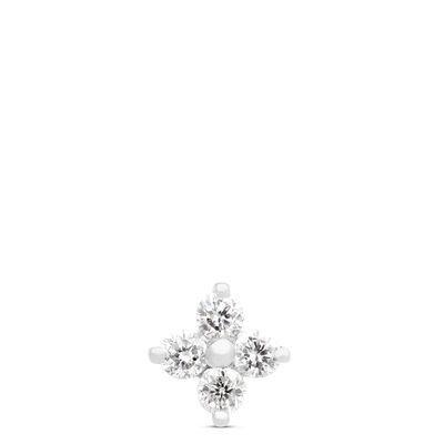 Four Diamond Flower Single Stud Earring, 14K White Gold