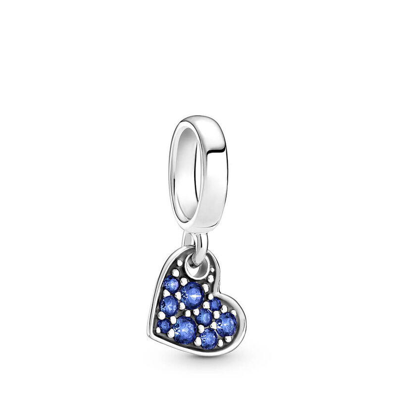 Pandora Stellar Blue Pavé Crystal Tilted Heart Dangle Charm image number 0