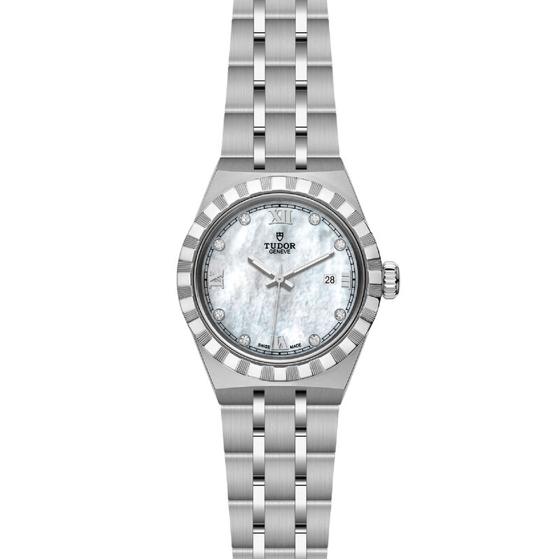 TUDOR Royal Watch Steel Case Gem Set White Dial Steel Bracelet, 28mm image number 1