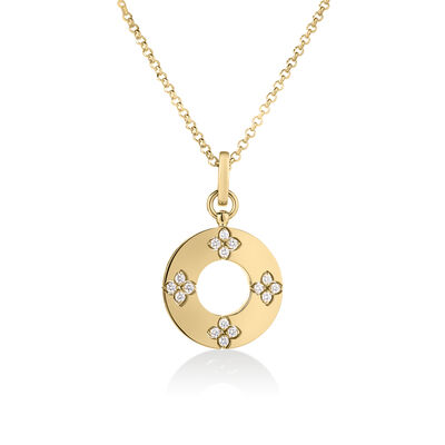 Roberto Coin 18K Yellow Gold Love In Verona Diamond Flower Circle Necklace