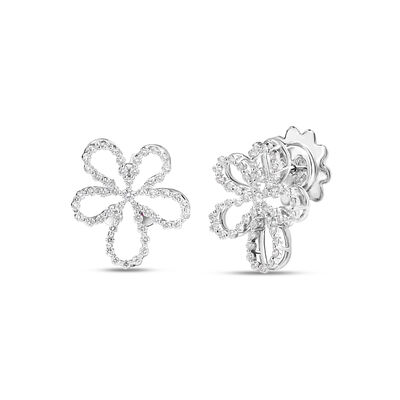 Roberto Coin 18K White Gold Jasmine Pav&eacute; Diamond Outline Flower Stud Earrings