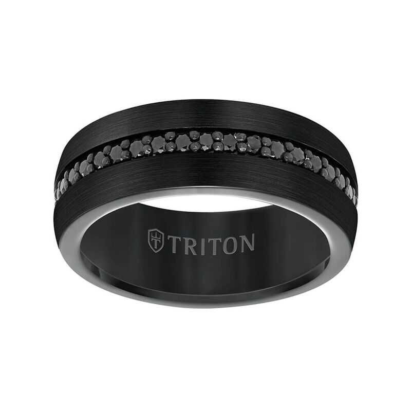 TRITON Stone Comfort Fit Black Sapphire Eternity Band in Black Tungsten, 8 mm image number 3