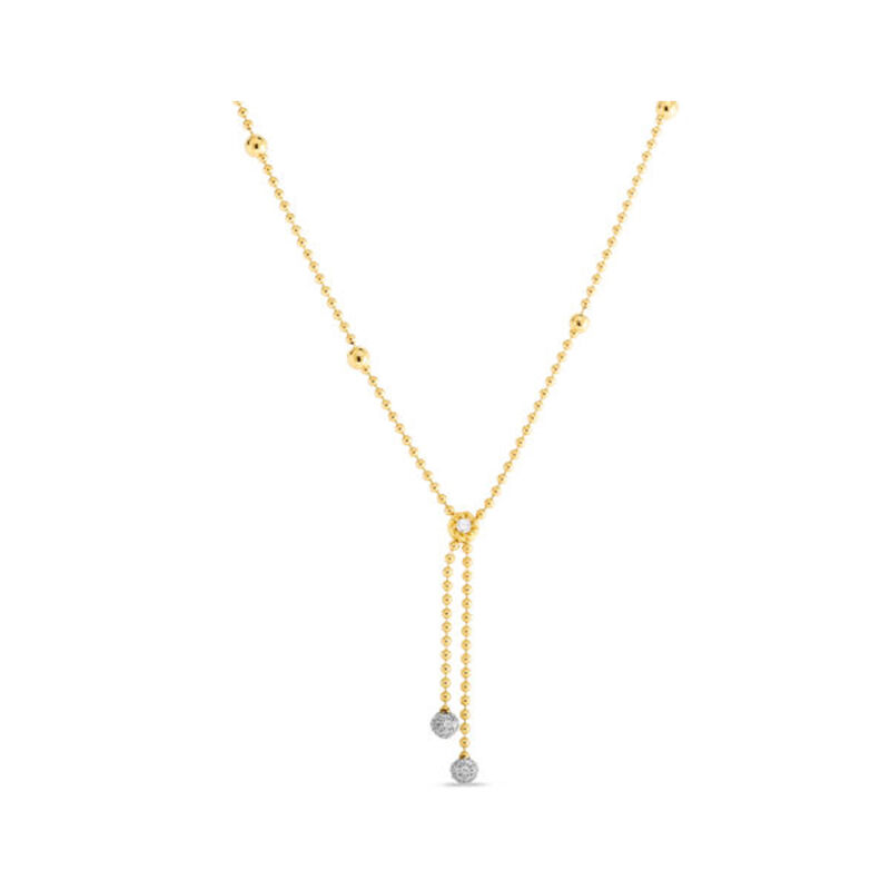 Roberto Coin Designer Gold Alternating Bead with Double Diamond Drop Necklace 18K Yellow/White, 18" image number 0