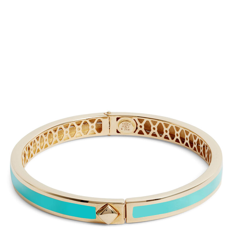 Toscano Oval Bangle Bracelet with Turquoise Enamel Inlay, 14K Yellow Gold image number 1
