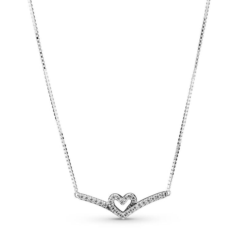 Pandora Sparkling Wishbone Heart CZ Collier Necklace image number 0