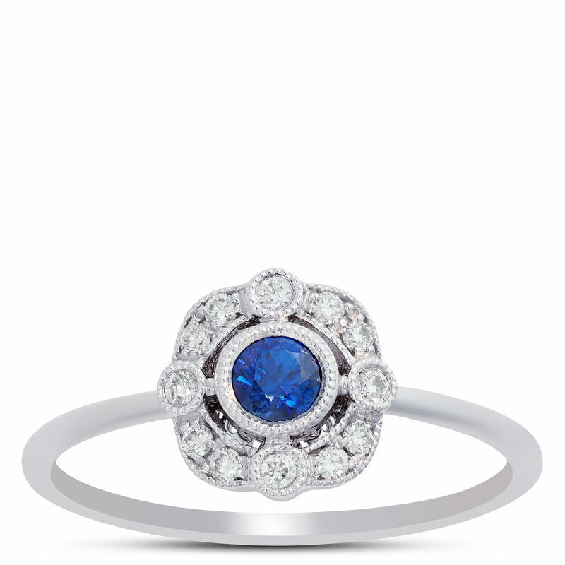Round Sapphire and Diamond Ring, 14K White Gold image number 0