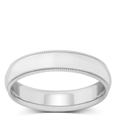 White Gold Polished Milgrain Edge Comfort Fit 5mm Band 14K