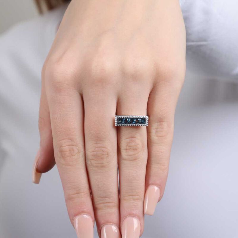 Blue Topaz & Diamond Rectangle Ring 14K image number 1