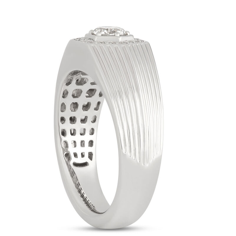 Hexagon Ring with Round Diamonds and Ribbed Shank, 0.66 Total Carat Weight, 18K White Gold image number 1