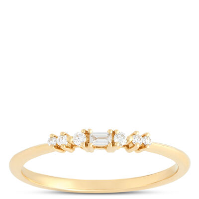 Stackable Baguette and Round Diamond Ring, 1/10 Carat Total Weight, 14K Yellow Gold