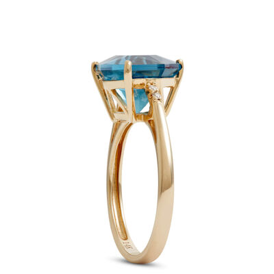Trillion Cut Blue Topaz & Diamond Ring, 14K Yellow Gold