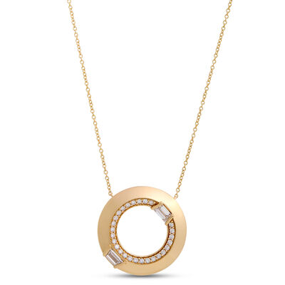 Open Center Circle Pendant with Diamonds, 1 Carat, 14K Yellow Gold