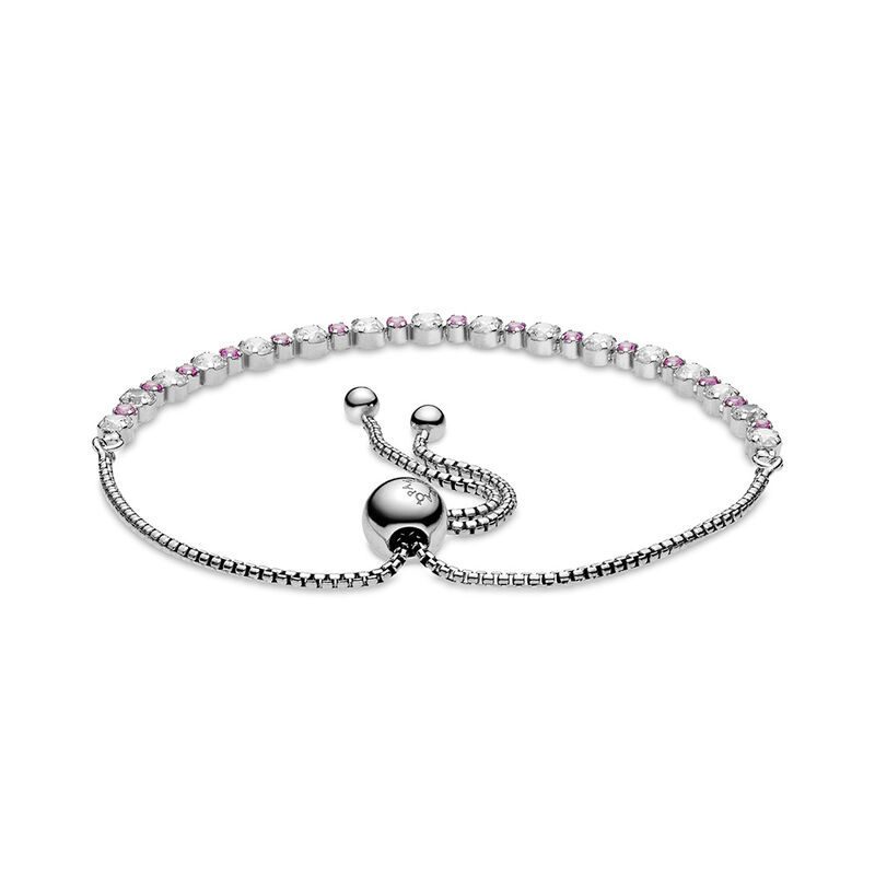 Pandora Pink Sapphire & Clear CZ Sparkle Slider Bracelet image number 1