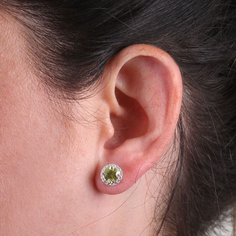 Sphene & Diamond Halo Earrings 14K image number 2