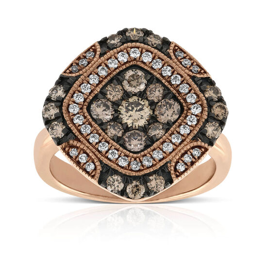 Rose Gold Brown & White Diamond Ring 14K