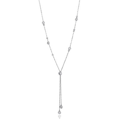 Platinum Born Diamond Cut Bead Station Necklace