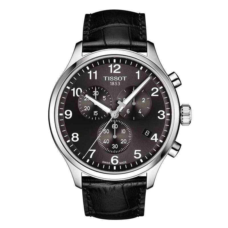 Tissot Chrono XL Classic Black Dial Leather Steel Watch, 45mm image number 0