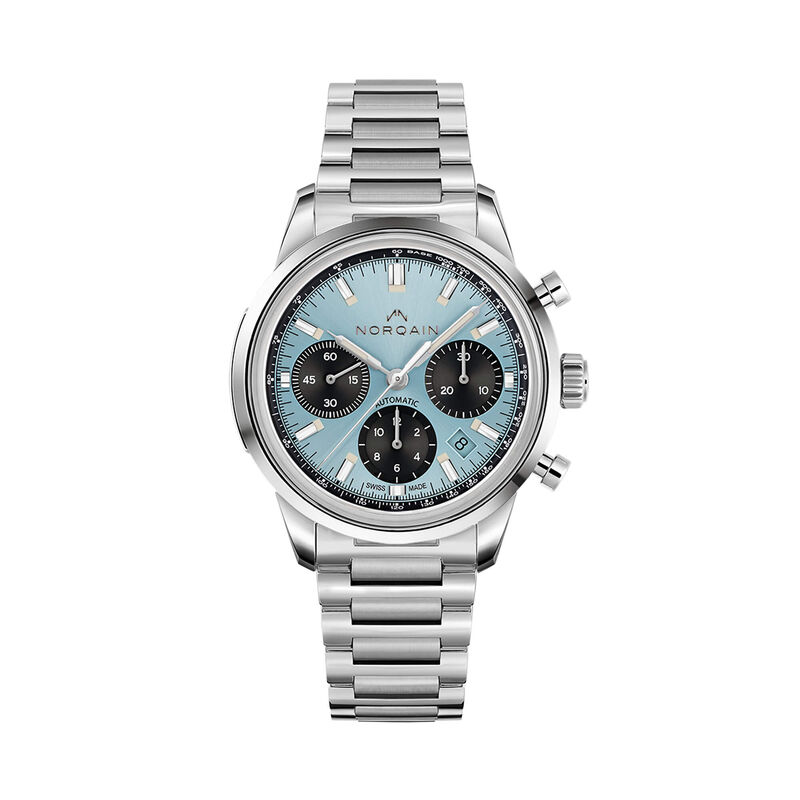 Norqain Freedom 60 Chrono Limited Edition Watch Ice Blue Dial Steel Bracelet, 40mm image number 0
