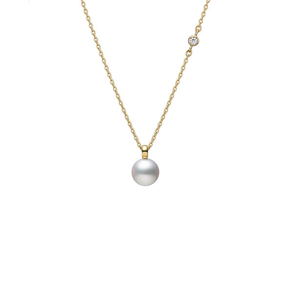 Mikimoto Akoya Cultured Pearl with Diamond Pendant, 18K Yellow Gold