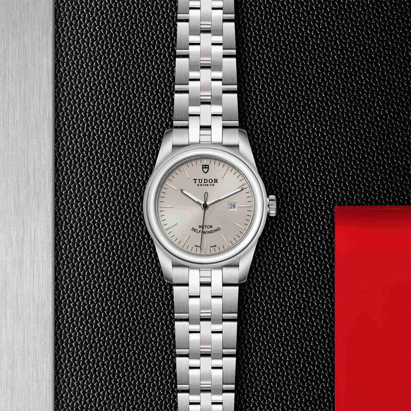 TUDOR Glamour Date Watch Silver Dial Steel Bracelet, 31mm image number 3