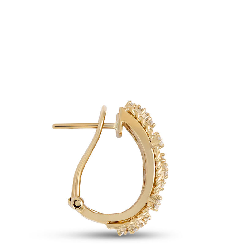 Textured Hinge Back Diamond Hoops, 14K Yellow Gold image number 1