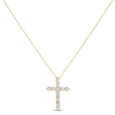 Classic Diamond Cross Necklace, 1 &frac34; Carat Total Weight, 14K Yellow Gold