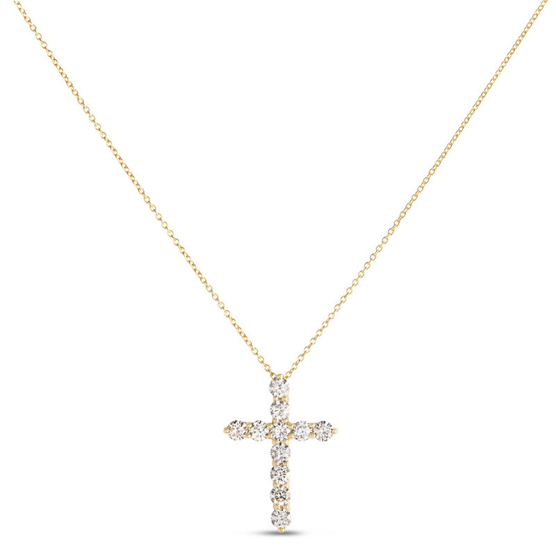 Classic Diamond Cross Necklace, 1 &frac34; Carat Total Weight, 14K Yellow Gold image number 0