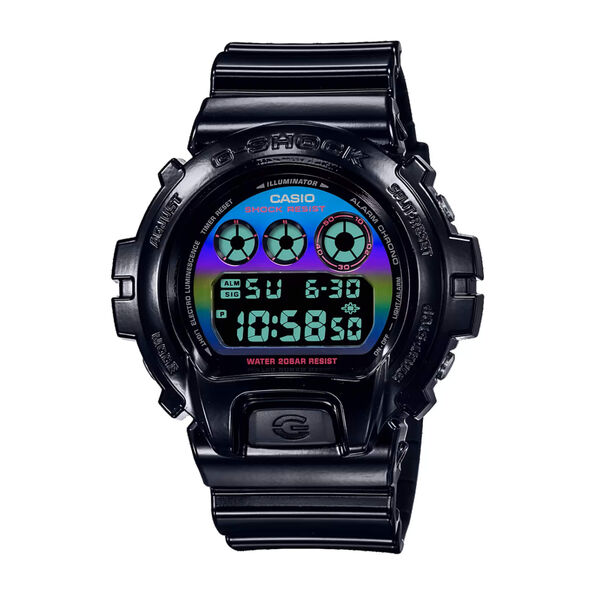 G-Shock Digital Watch Rainbow Dial Black Resin Strap, 53.2mm