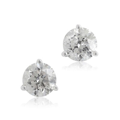 Classic Round Diamond Studs, 1.5 Carat Total Weight, in 14K White Gold