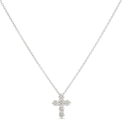 Classic Diamond Small Cross Necklace, &frac12; Carat Total Weight, 14K White Gold