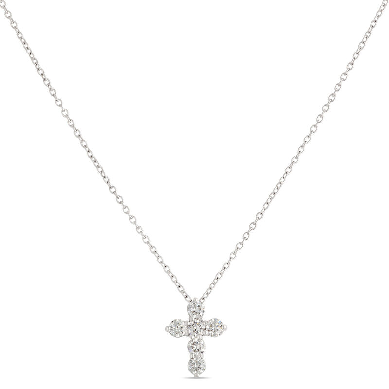 Classic Diamond Small Cross Necklace, &frac12; Carat Total Weight, 14K White Gold image number 0