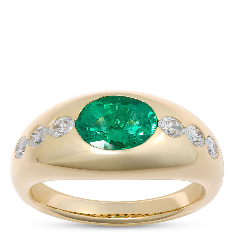 Emerald and Diamond Signet Ring, 18K Yellow Gold Size 7 image number 0