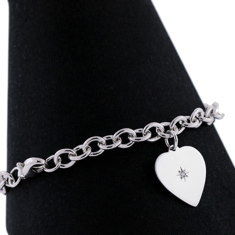 Rolo Bracelet with Heart Charm, Sterling Silver image number 3