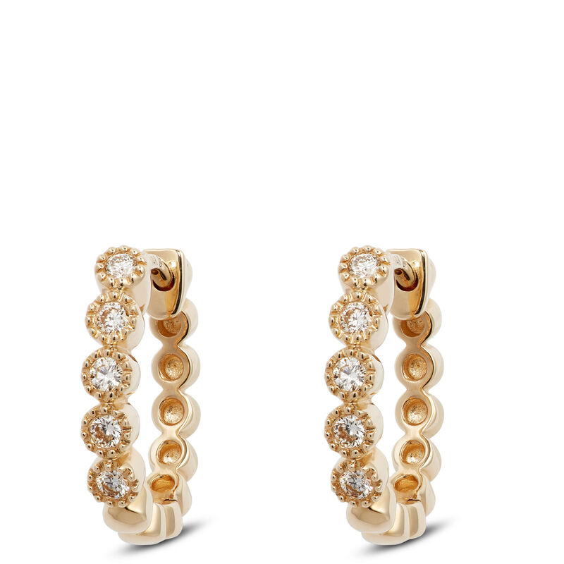 Bezel Set Diamond Huggie Hoop Earrings 14K image number 1