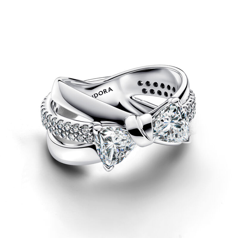 Pandora Sparkling Bow Crossover Ring image number 1
