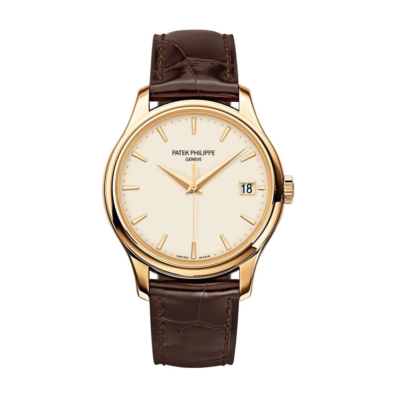 Patek Philippe Geneve Watch Ivory Dial Brown Strap, 39mm image number 1