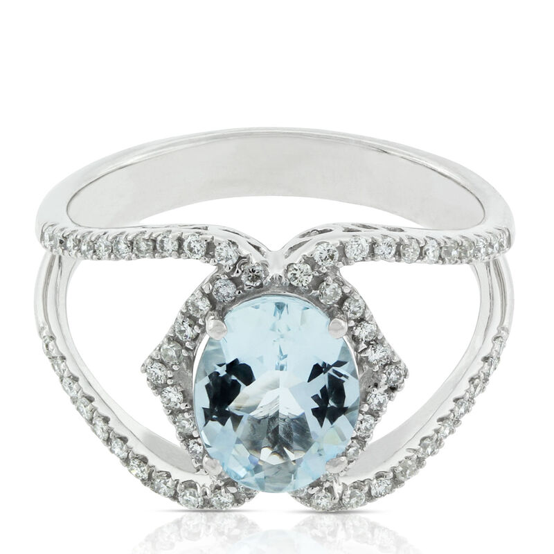 Oval Aquamarine & Diamond Crossover Ring 14K image number 0