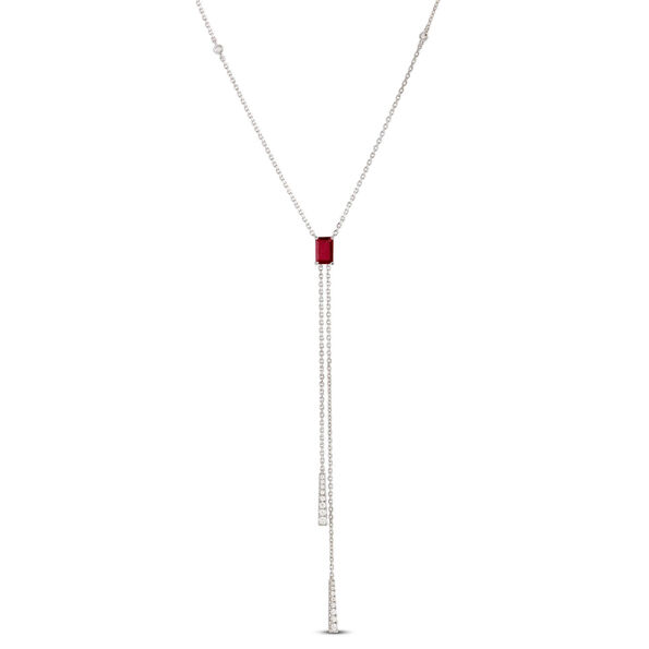 Ruby & Diamond Stationary Lariat Necklace 14K