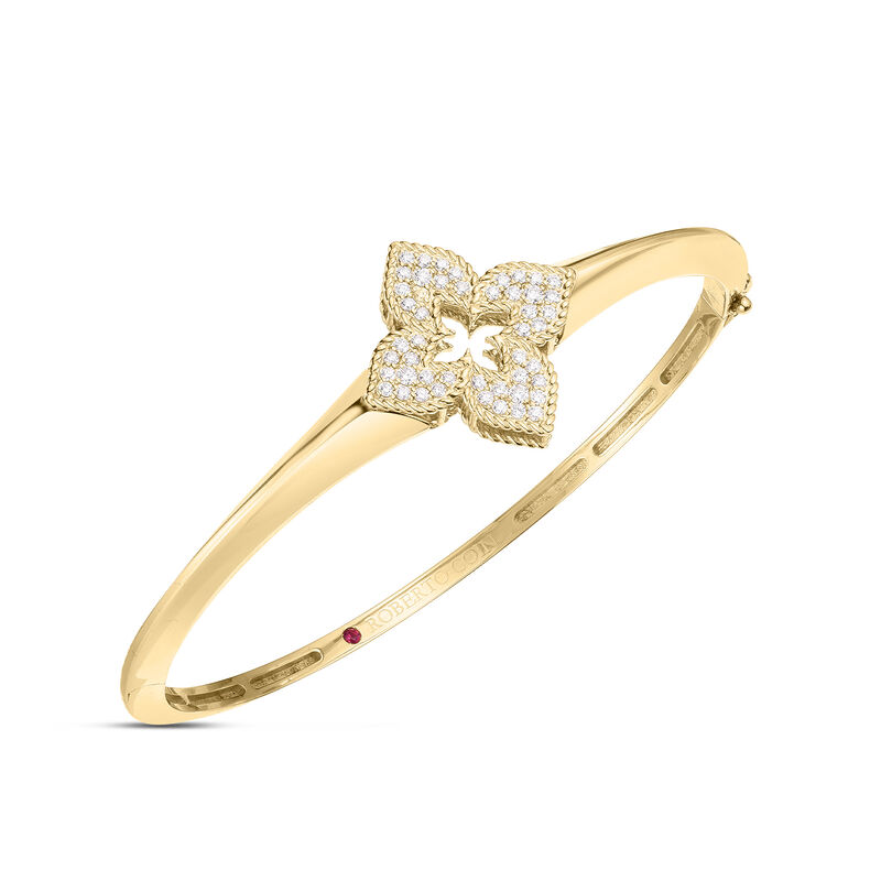 Roberto Coin 18K Yellow Gold Venetian Princess Pav&eacute; Diamond Flower Knife Edge Bangle image number 0
