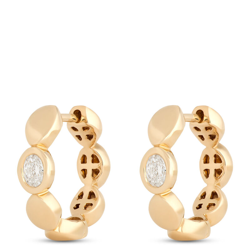 Oval Diamond Hoops in Bezel Settings, &frac14; Carat Total Weight, 14k Yellow Gold image number 0