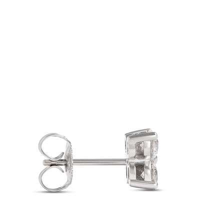Flower Shaped Round Studs, &frac12; Carat Total Weight, 14K White Gold