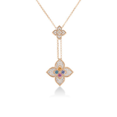 Roberto Coin 18K Rose Gold Venetian Princess Carnival Pav&eacute; Diamond And Mixed Gemstones Double Flower Lariat Necklace