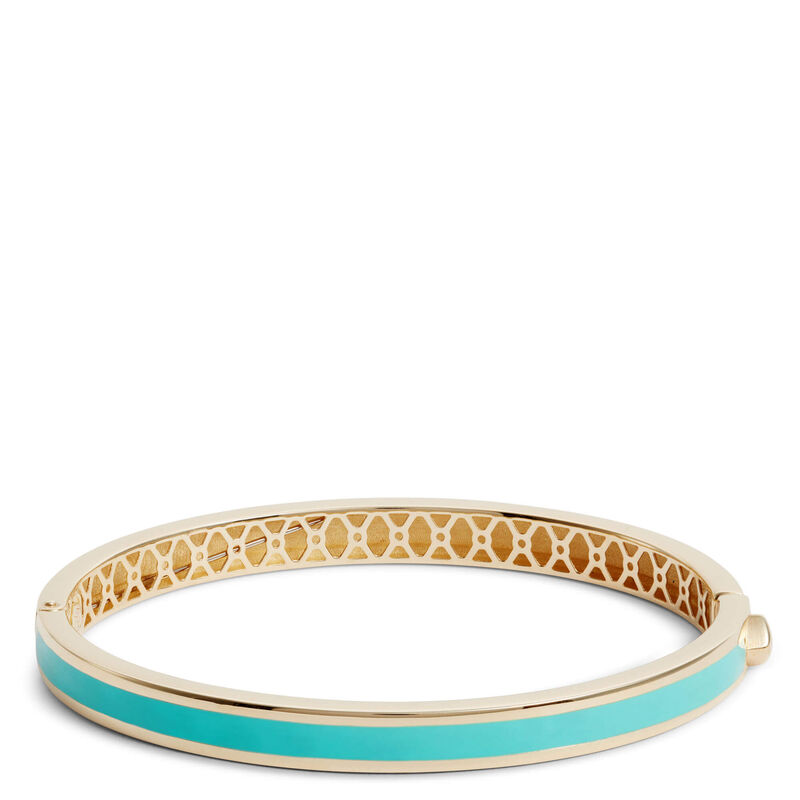 Toscano Oval Bangle Bracelet with Turquoise Enamel Inlay, 14K Yellow Gold image number 0