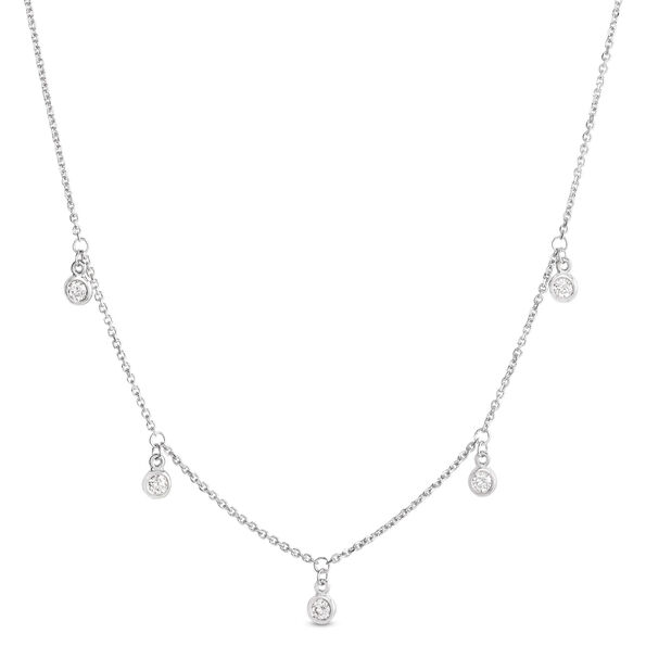 5 Bezel Diamond Dangle Necklace, 14K White Gold