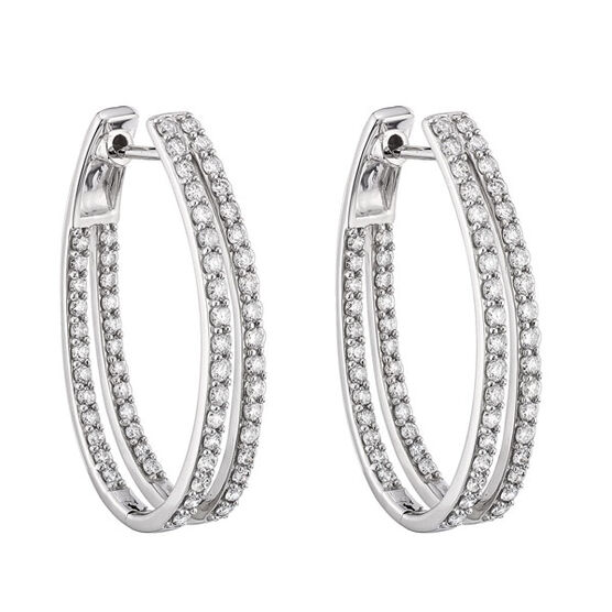 Double Diamond Hoop Earrings 14K