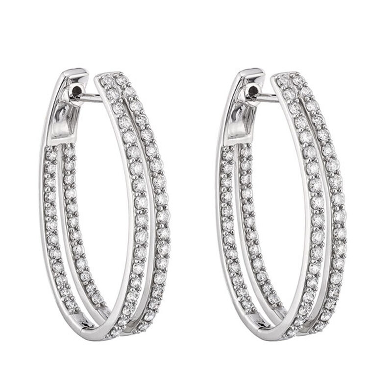 Double Diamond Hoop Earrings 14K image number 0