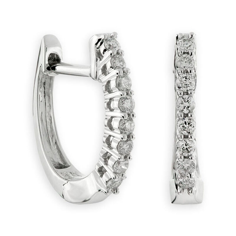 Oval Diamond Hoop Earrings 14K White Gold image number 0