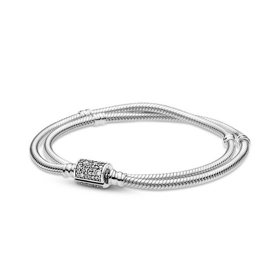 Pandora Moments Double Wrap CZ Barrel Clasp Snake Chain Bracelet