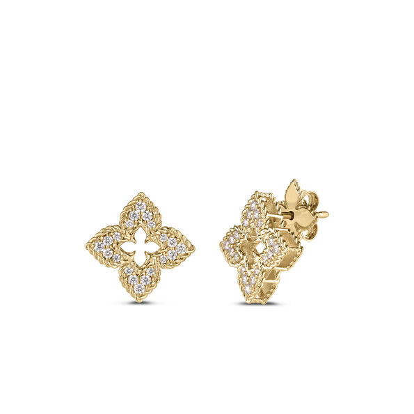 Roberto Coin Diamond Venetian Princess Stud Earrings in 18K Yellow Gold