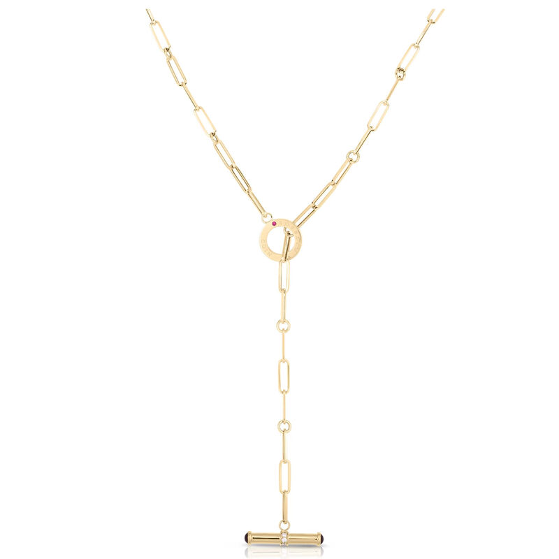 Roberto Coin 18K Yellow Designer Gold Diamond & Pink Tourmaline Toggle Closure Paperclip Necklace image number 0